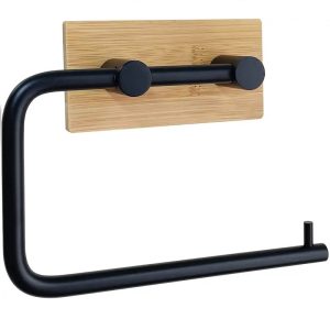 Nástěnný držák toaletního papíru Elite Home®, bambus + ocel, černý