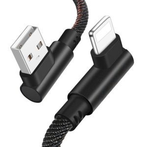 USB datový kabel – microUSB Fast Charge 1 metr kovové koncovky kolmé 90 stupňů černý