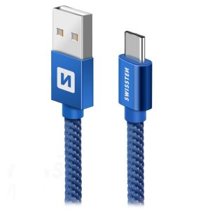 Swissten 71521108 USB 2.0 typ A na C, USB 2.0, zástrčka A – zástrčka C, opletený, 0,2m, modrý