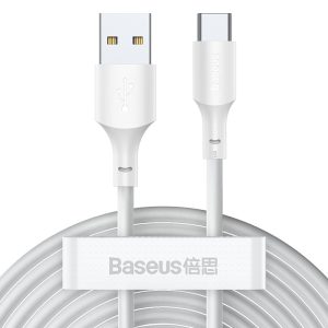 USB datový kabel USB – USB-C Baseus Simple Wisdom 5A 40W 1,5m QC3.0 bílý 2ks v balení