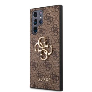 Pouzdro Guess PU 4G Metal Logo Samsung Galaxy S23 Ultra hnědé