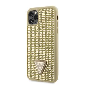 Pouzdro Guess Rhinestones Triangle Metal Logo kryt pro Apple iPhone 11 PRO Gold