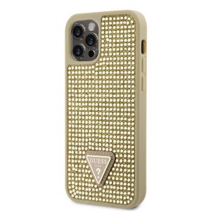 Pouzdro Guess Rhinestones Triangle Metal Logo kryt pro Apple iPhone 12, iPhone 12 PRO Gold