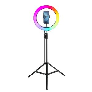 Držák Selfie LED RGB+W Full Color kruhové světlo 12″ + Tripod stativ teleskopický černý
