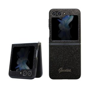 Pouzdro Guess PC/TPU Glitter Flakes Metal Logo zadní kryt pro Samsung F731 Galaxy Z Flip 5 Black