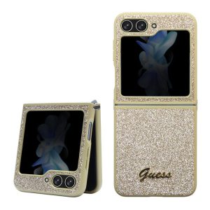 Pouzdro Guess PC/TPU Glitter Flakes Metal Logo zadní kryt pro Samsung F731 Galaxy Z Flip 5 Gold