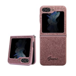 Pouzdro Guess PC/TPU Glitter Flakes Metal Logo zadní kryt pro Samsung F731 Galaxy Z Flip 5 Pink