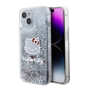 Pouzdro Hello Kitty Liquid Glitter Electroplating Head Logo pro Apple iPhone 15 Transparent