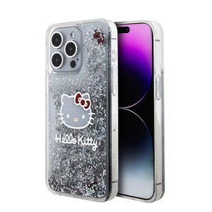 Pouzdro Hello Kitty Liquid Glitter Electroplating Head Logo pro Apple iPhone 15 PRO MAX Transparent