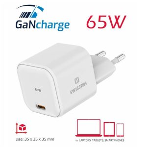 Nabíječka SWISSTEN Mini GaN USB-C 65W POWER DELIVERY Macbook, Laptop bílá