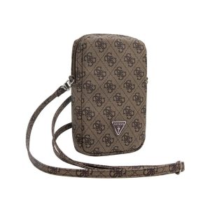Pouzdro Guess PU 4G Triangle Logo Wallet Phone Bag Zipper Brown