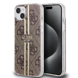 Pouzdro Guess IML 4G Gold Stripe zadní kryt Apple iPhone 15 Brown