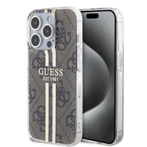 Pouzdro Guess IML 4G Gold Stripe zadní kryt Apple iPhone 15 PRO Brown