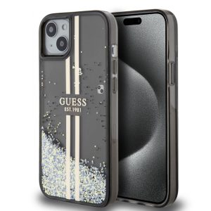 Pouzdro Guess PC/TPU Liquid Glitter Gold Stripe zadní kryt Apple iPhone 15 PLUS Black