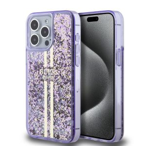 Pouzdro Guess PC/TPU Liquid Glitter Gold Stripe zadní kryt Apple iPhone 15 PRO MAX Purple