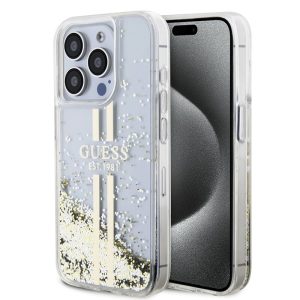 Pouzdro Guess PC/TPU Liquid Glitter Gold Stripe zadní kryt Apple iPhone 15 PRO MAX Transparent