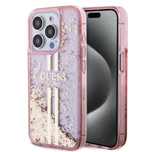 Pouzdro Guess PC/TPU Liquid Glitter Gold Stripe zadní kryt Apple iPhone 15 PRO Pink