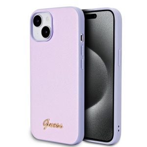 Pouzdro Guess PU Leather Iridescent Metal Script zadní kryt Apple iPhone 15 Purple