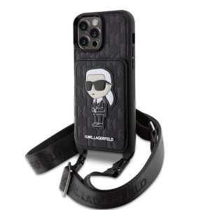 Pouzdro Karl Lagerfeld Saffiano Monogram Crossbody Ikonik NFT Apple iPhone 14 PRO MAX Black