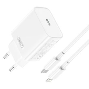Nabíječka XO CE15 USB-C PD 20W QC 3.0 + Lightning kabel pro iPhone 12,13,14 PRO MAX bílá