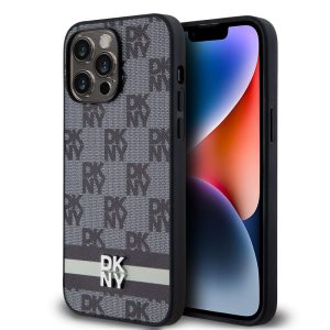 Pouzdro DKNY PU Leather Checkered Pattern and Stripe zadní kryt Apple iPhone 15 PRO MAX Black