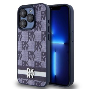 Pouzdro DKNY PU Leather Checkered Pattern and Stripe zadní kryt Apple iPhone 15 PRO MAX Blue