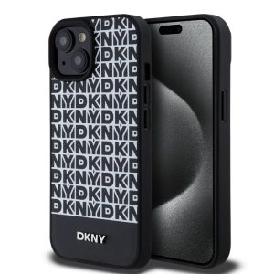 Pouzdro DKNY PU Leather Repeat Pattern Bottom Stripe MagSafe zadní kryt Apple iPhone 15 Black