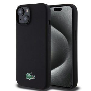 Pouzdro Lacoste Liquid Silicone Microfiber Croc Logo Magsafe zadní kryt Apple iPhone 15 Black