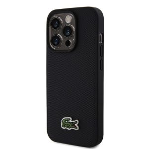 Pouzdro Lacoste Iconic Petit Pique Woven Logo Magsafe zadní kryt Apple iPhone 15 PRO Black