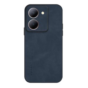 Pouzdro silikon Vivo V40 FANOYA záda broušená PU kůže modré / černé