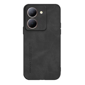 Pouzdro silikon Vivo V40 FANOYA záda broušená PU kůže černé