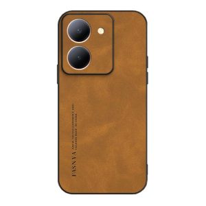 Pouzdro silikon Vivo V40 FANOYA záda broušená PU kůže béžové / černé