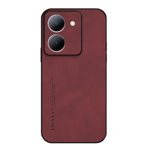 Pouzdro silikon Vivo V40 SE FANOYA záda broušená PU kůže vínové červené / černé