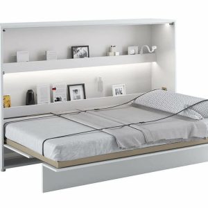 Široká sklápěcí postel ve skříni MONTERASSO, 120×200, bílá lesk