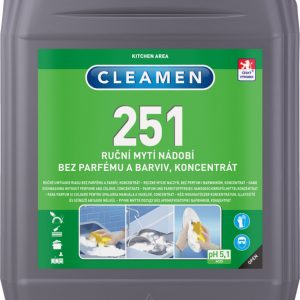 CLEAMEN 251 ruční mytí nádobí koncentrát bez parfémů a barviv 1 l Varianta: CLEAMEN 251 ruční mytí nádobí bez parfému a barviv – koncentrát 5 l