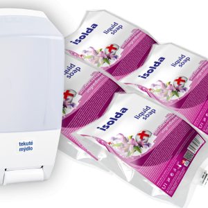 Isolda tekuté mýdlo s antibakteriální přísadou Varianta: ISOLDA tekuté mýdlo s antibakteriální přísadou – sada GROUP, 4 x 1,7 l + dávkovač