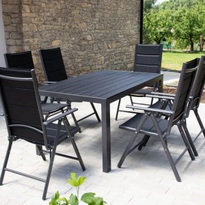 Home Garden Zahradní set Ibiza se 6 židlemi a stolem 150 cm, antracit/černý – 2. jakost