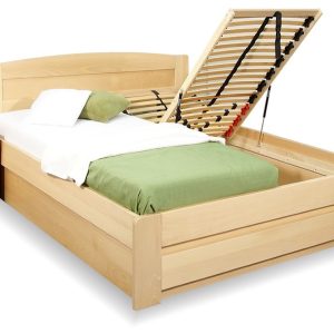 Postel z masivu s úložným prostorem Justina, 120×200, 140×200, masiv buk