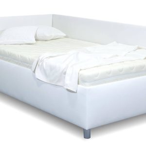 Rohová zvýšená čalouněná postel s úložným prostorem Ryana, 120×200, bílá