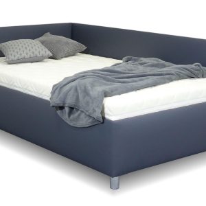 Rohová zvýšená čalouněná postel s úložným prostorem Ryana, 120×200, tmavě šedá