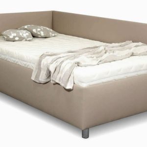 Rohová zvýšená čalouněná postel s úložným prostorem Ryana, 90×200, hnědá