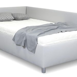 Rohová zvýšená čalouněná postel s úložným prostorem Ryana, 120×200, světle šedá