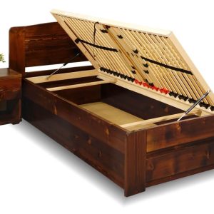 Postel z masivu s úložným prostorem Justina, 90×220, masiv smrk