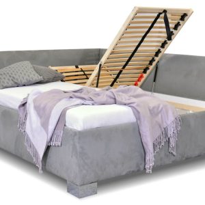 Rohová čalouněná postel dvoulůžko s úložným prostorem Ryana