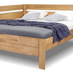 Rohová zvýšená postel dvoulůžko z masivu Academia, masiv buk, Levá