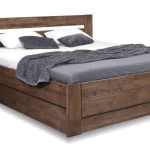 Zvýšená postel dvoulůžko s úložným prostorem Trinity, masiv dub