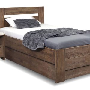 Zvýšená postel jednolůžko s úložným prostorem Trinity, masiv dub