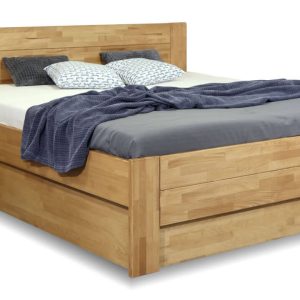 Zvýšená postel dvoulůžko s úložným prostorem Trinity 2, masiv buk