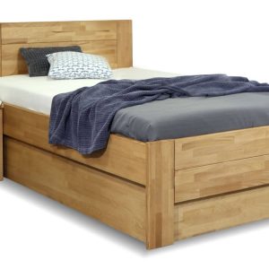 Zvýšená postel jednolůžko s úložným prostorem Trinity 2, masiv buk