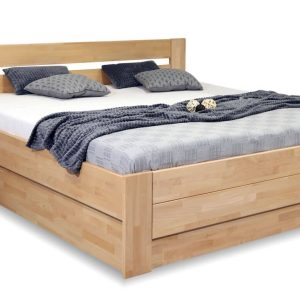 Zvýšená postel dvoulůžko s úložným prostorem Trinity, 160×210, masiv buk
